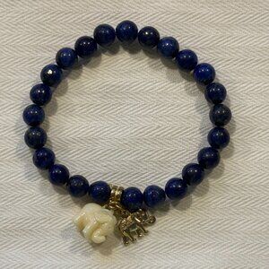 Deep Blue Stretch Bracelet with Elephant Charms NWOT